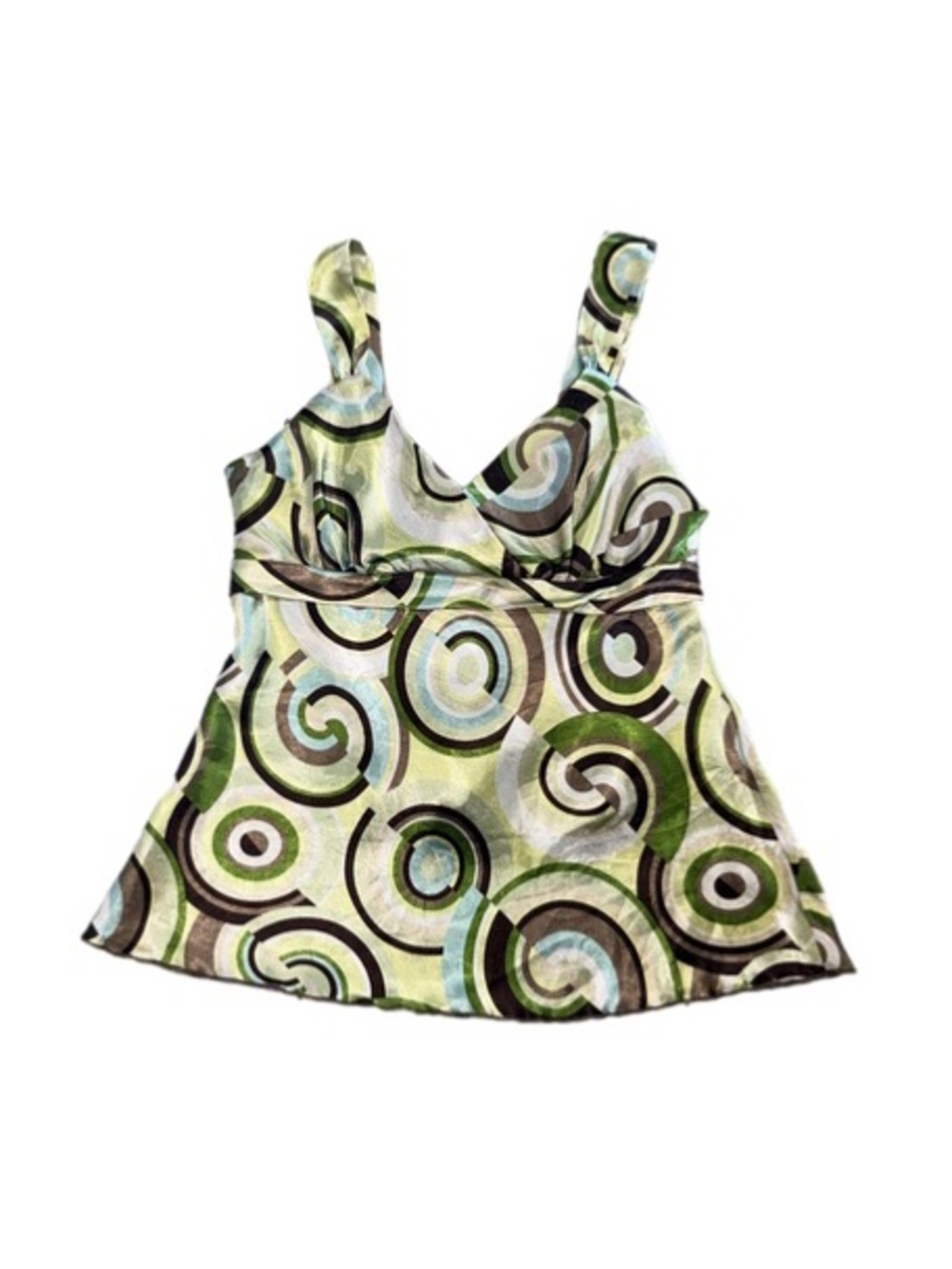 Byer Abstract Swirl Satin Cowl Neck Asymmetrical Top